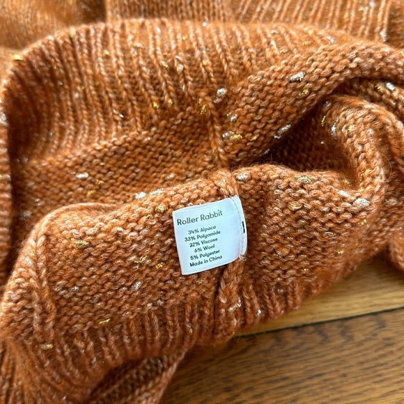 NWOT Roberta Roller Rabbit Velma alpaca wool orange rust SPECK sweater eyelet - Picture 2 of 5